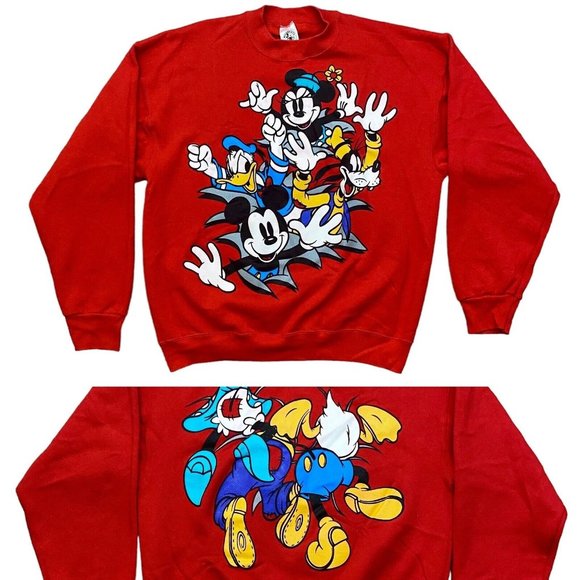 GUC Vintage 90s Mickey & Co Adult Sz XL Red Double Sided Sweatshirt‎ Big Logo - Picture 1 of 7